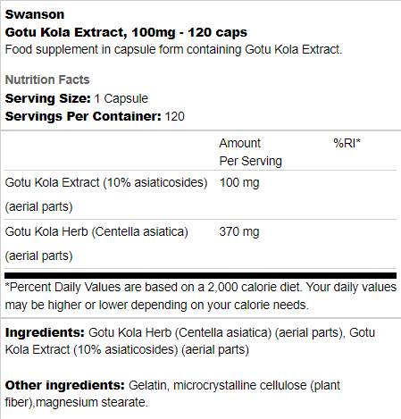 Gotu Kola Extract 100 mg 120 капсули - Feel You
