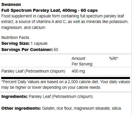 Full Spectrum Parsley Leaf 400 mg 60 капсули - Feel You