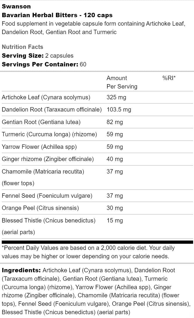 Bavarian Herbal Bitters | Digestive Health 120 капсули - Feel You
