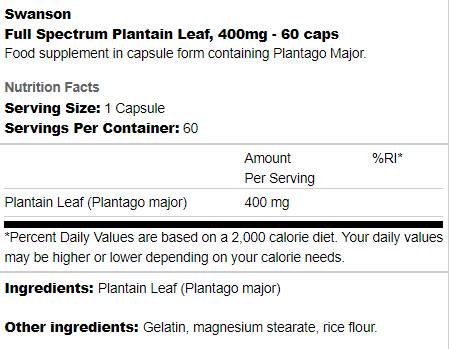 Full Spectrum Plantain Leaf 400 mg 60 капсули - Feel You