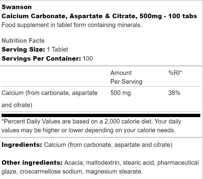 Calcium Complex 500 mg | Carbonate, Aspartate and Citrate 100 Таблетки - Feel You