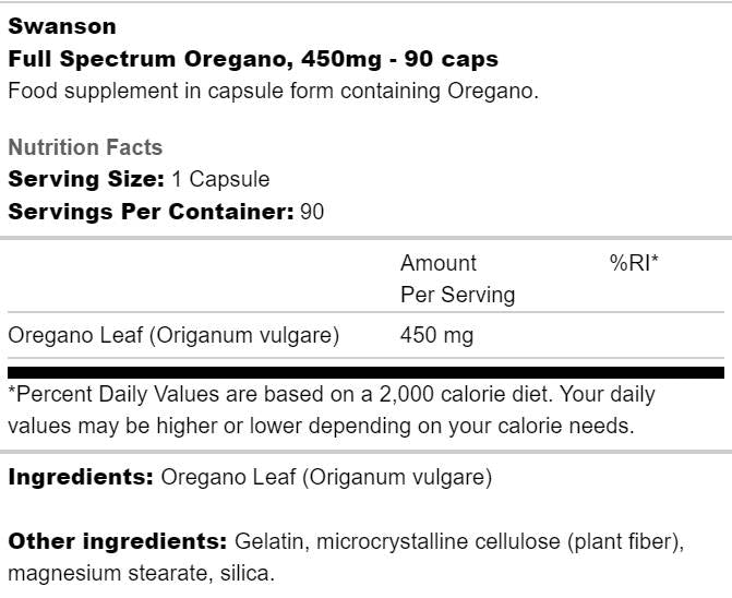 Full Spectrum Oregano 450 mg 90 капсули - Feel You