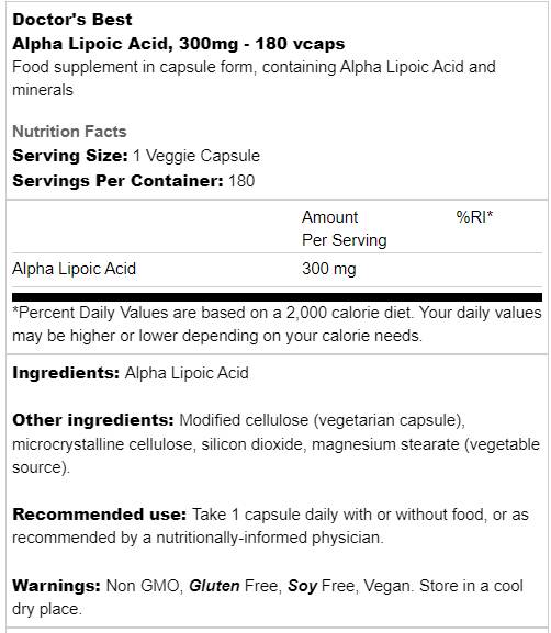 BEST Alpha Lipoic Acid 300 mg - 180 капсули - Feel You