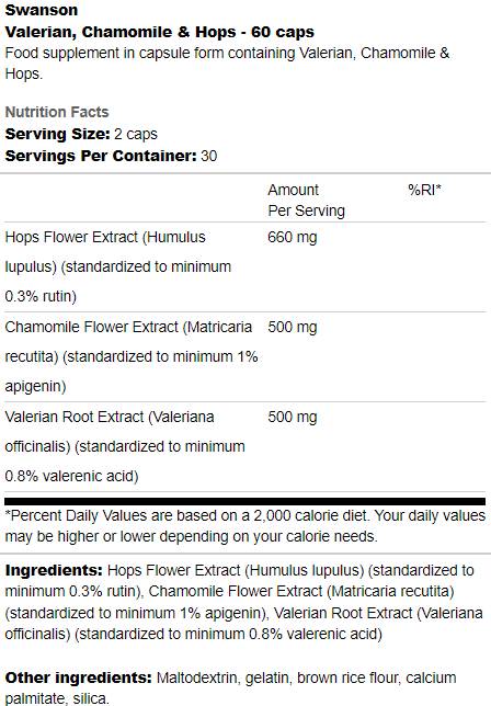 Valerian, Chamomile and Hops 60 капсули - Feel You