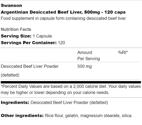 Argentinian Desiccated Beef Liver 500 mg 120 капсули - Feel You