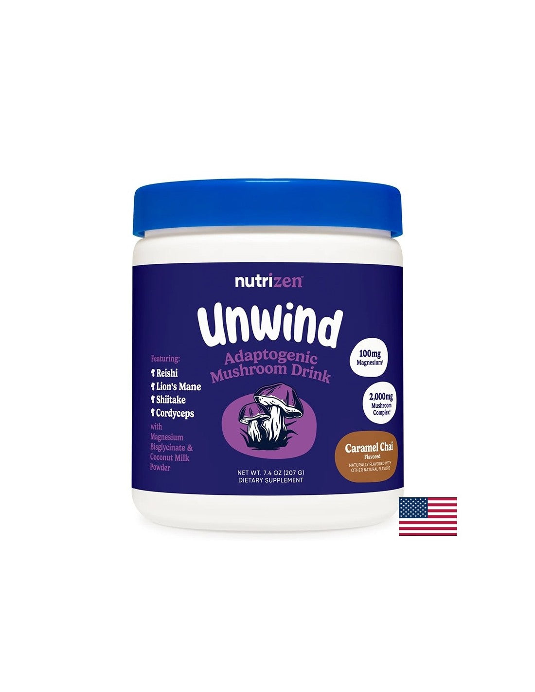 Рейши + Лъвска грива + Магнезий – Психическо спокойствие и емоционален баланс, 207 g прах с вкус на карамел - Feel You