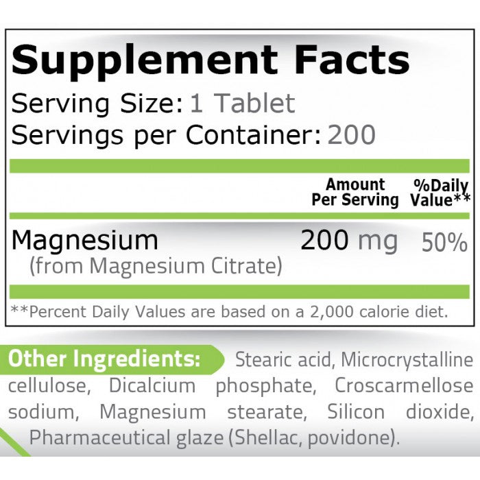 Magnesium Citrate - 200 МГ - 200 таблетки