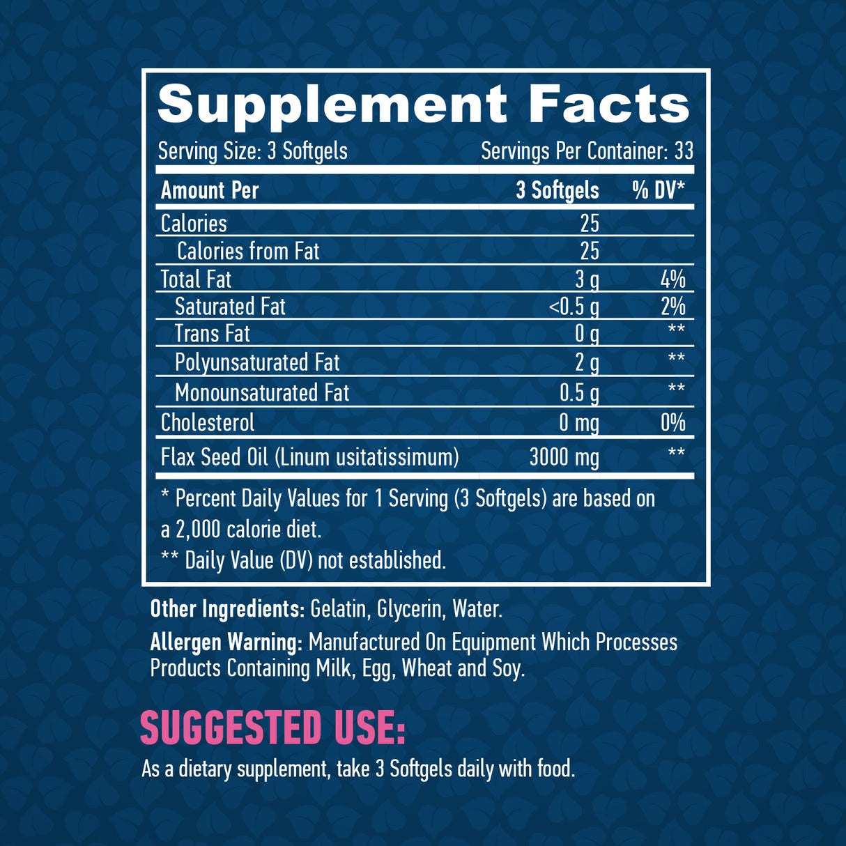 Flax Seed Oil Organic 1000mg. / 100 Softgels - Feel You