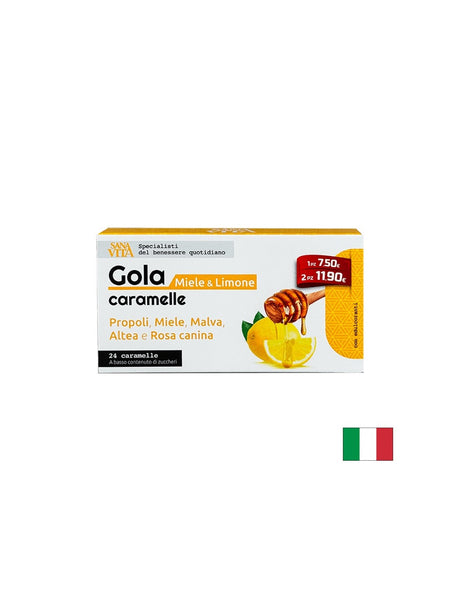 Билкови бонбони за гърло с прополис, пчелен мед, горски слез, бяла ружа и шипка, 24 броя с вкус на мед и лимон - Feel You