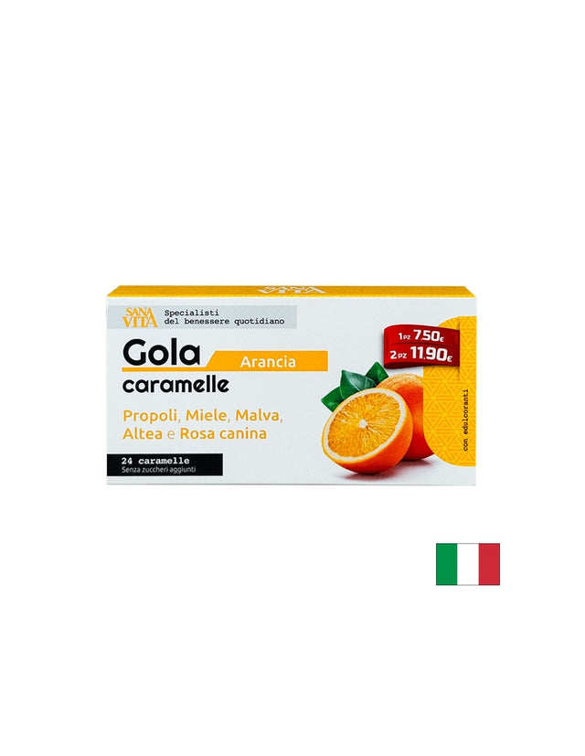 Билкови бонбони за гърло с прополис, пчелен мед, горски слез, бяла ружа и шипка, 24 броя с вкус на портокал - Feel You