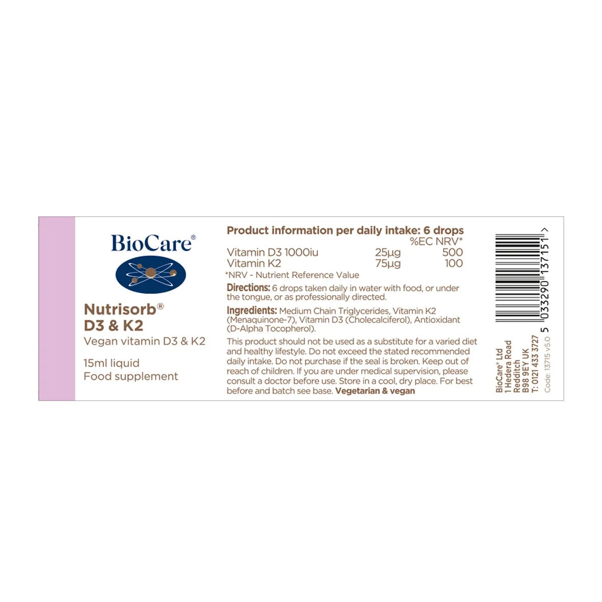 Витамин Д3+К2 / BioCare Nutrisorb D3 & K2 15ml - Feel You