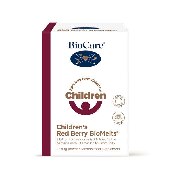 Пробиотик за деца + Витамин Д3 / BioCare Children&#039;s Red Berry BioMelts 28 Sachets - Feel You