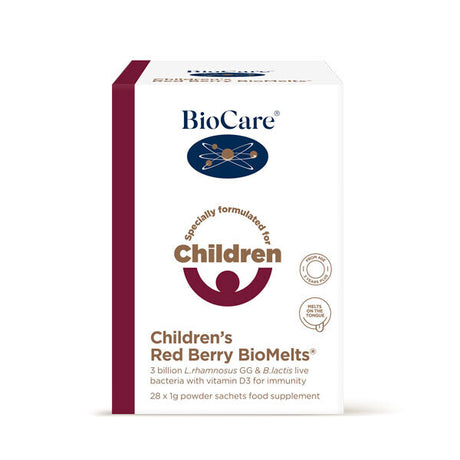 Пробиотик за деца + Витамин Д3 / BioCare Children&#039;s Red Berry BioMelts 28 Sachets - Feel You