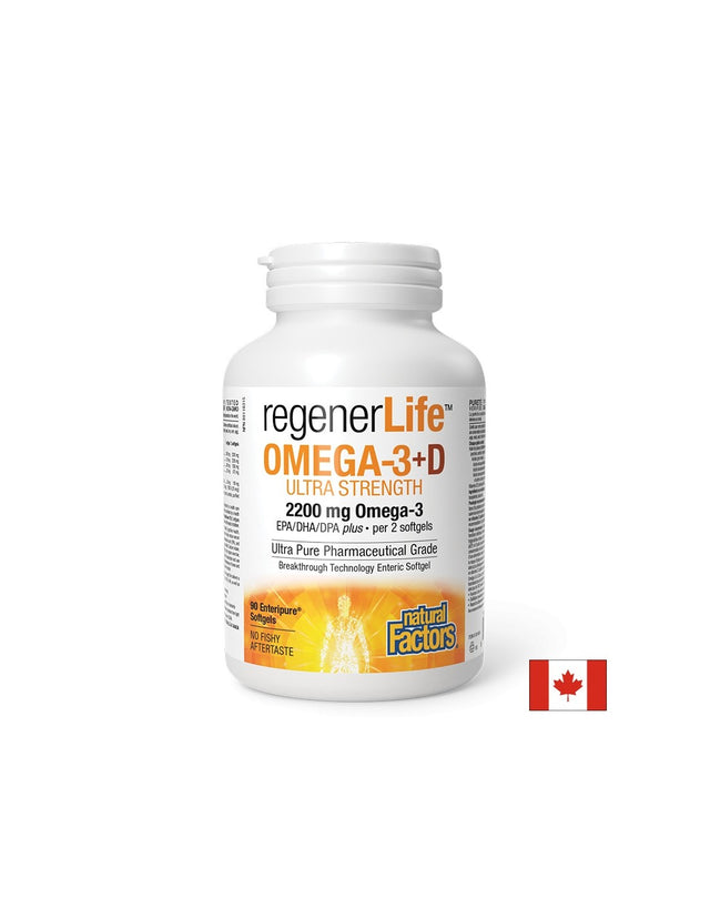 Омега-3 (ЕРА DHA 680335) + Витамин D3 500 IU  - RegenerLife™, 90 софтгел капсули Natural Factors - Feel You