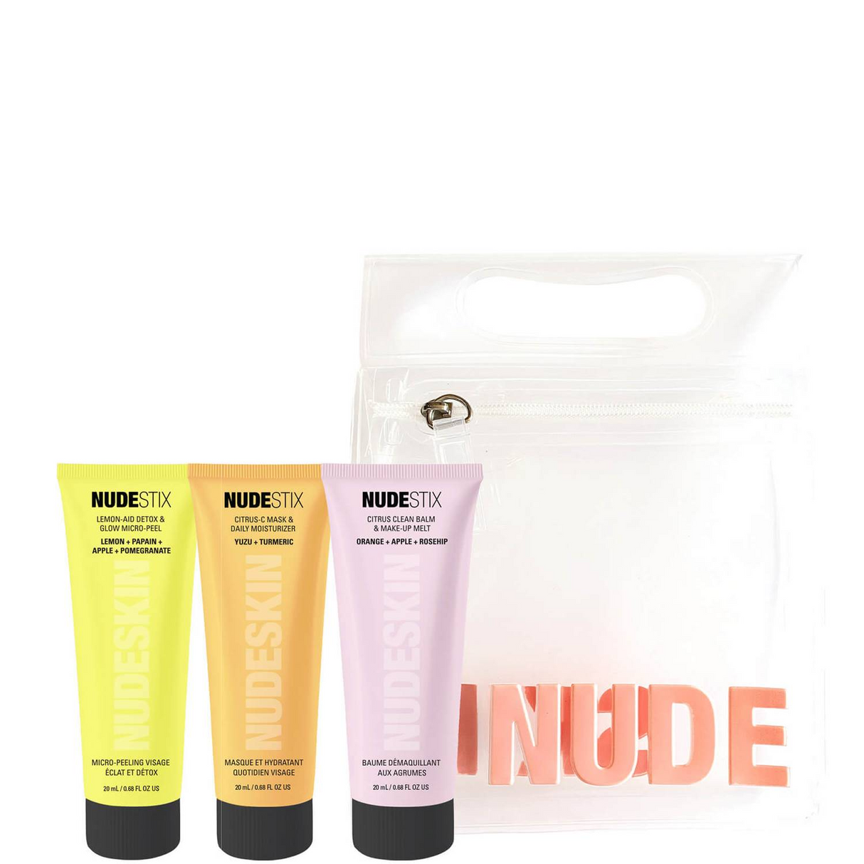 3-Step Citrus Renew Set Nudestix: Lemon-Aid Detox & Glow, Paraben-Free, Anti-Dullnes, Peeling Lotion, 20 ml + Nudeskin Citrus-C, Moisturizing, Cream Mask, For Face, 20 ml + Nudeskin, Citrus, Cleansing Balm, For Face, 20 ml - Feel You