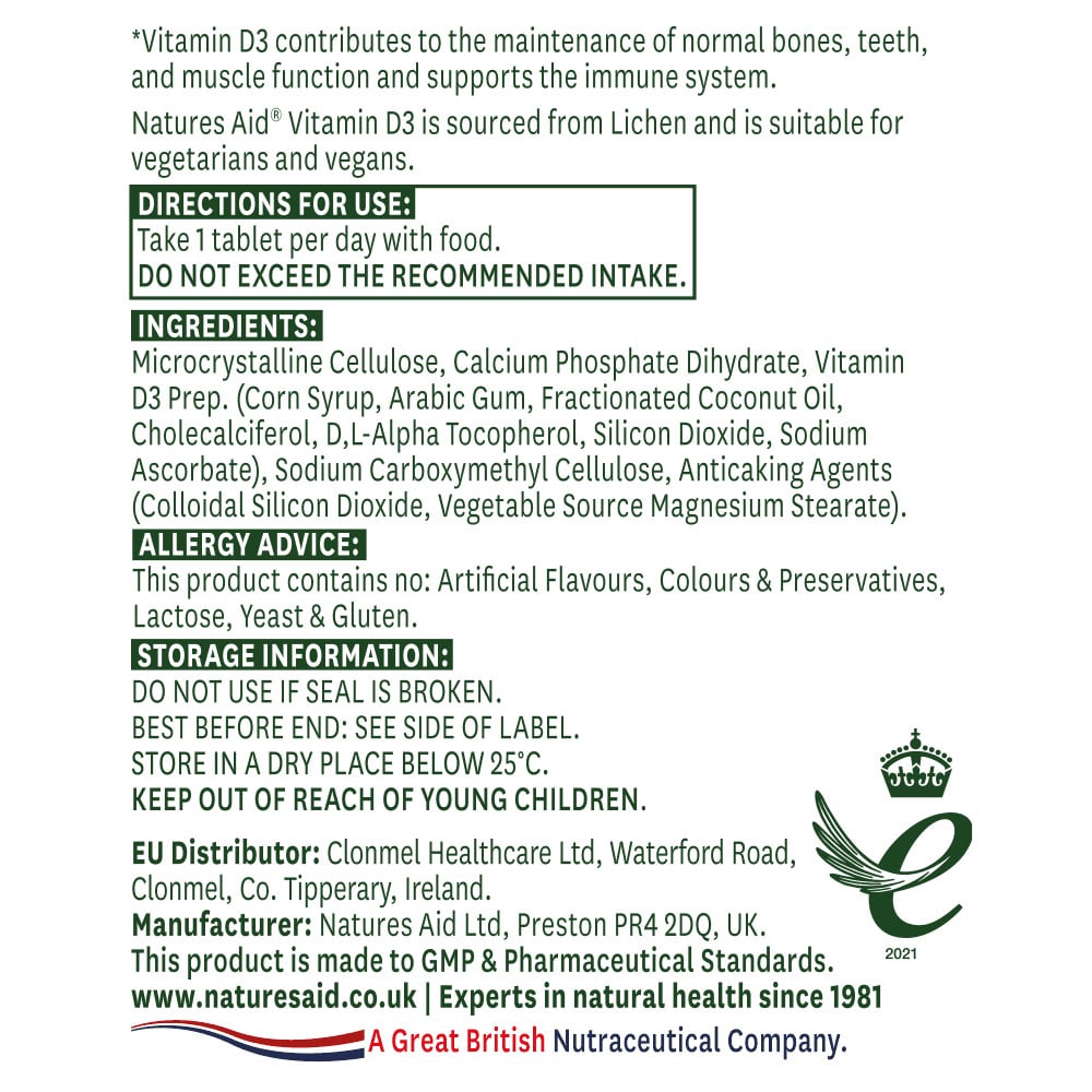 Витамин Д3 (Vitamin D3) 1000iu 60 веган таблетки NaturesAid - Feel You