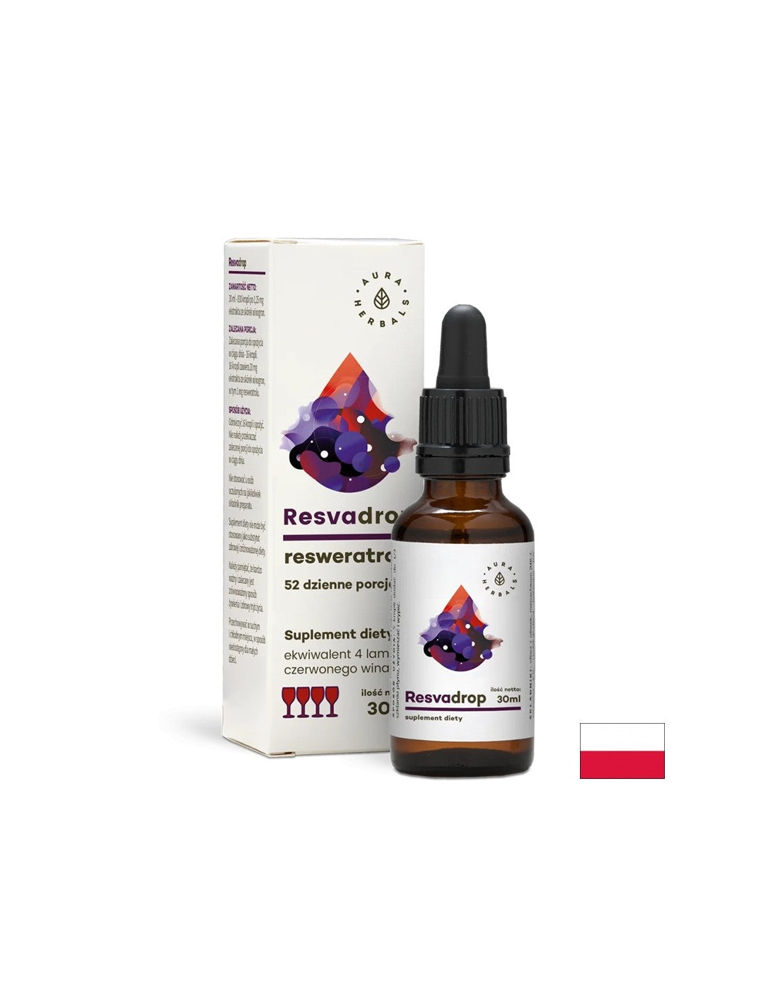 В подкрепа на кръвоносните съдове и сърцето - Ресвератрол, 30 ml капки Aura Herbals - Feel You