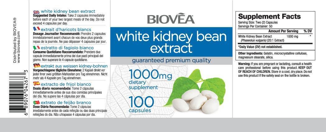 White Kidney Bean Extract 1000 mg / 100 Caps - Feel You