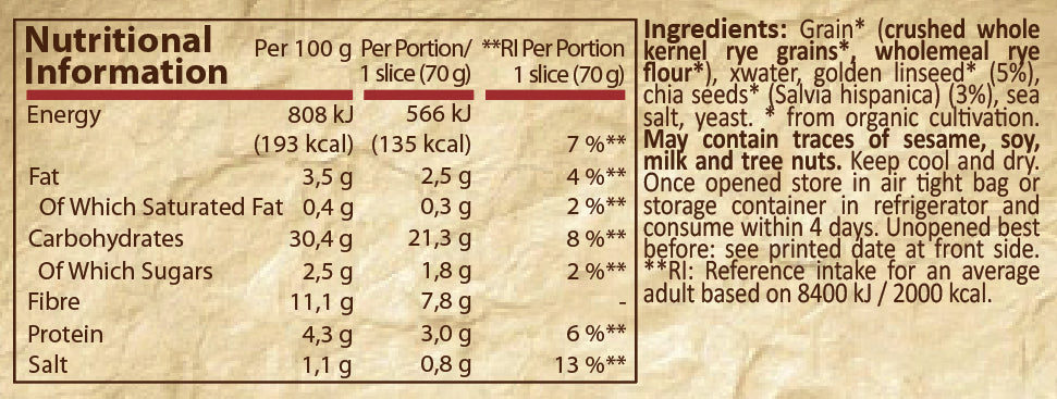 БИО хляб със златно ленено семе и чиа - 350 g - Feel You