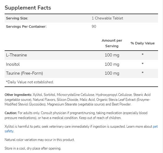 L-Theanine 100 mg Chewable | with Inositol & Taurine - 90 Дъвчащи таблетки - Feel You