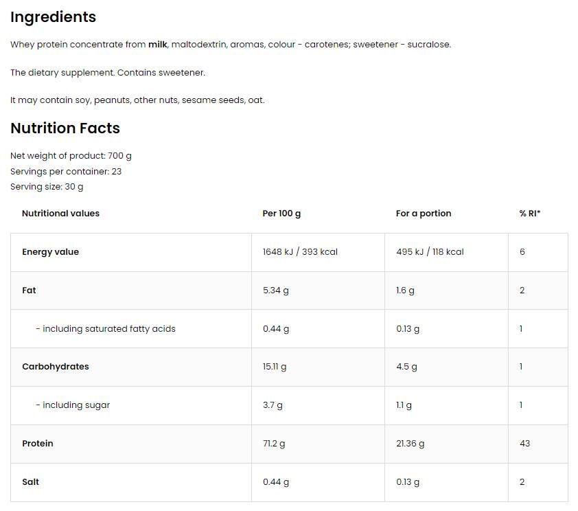 Whey Protein | 100% Whey Protein Concentrate - 700 грама - Feel You
