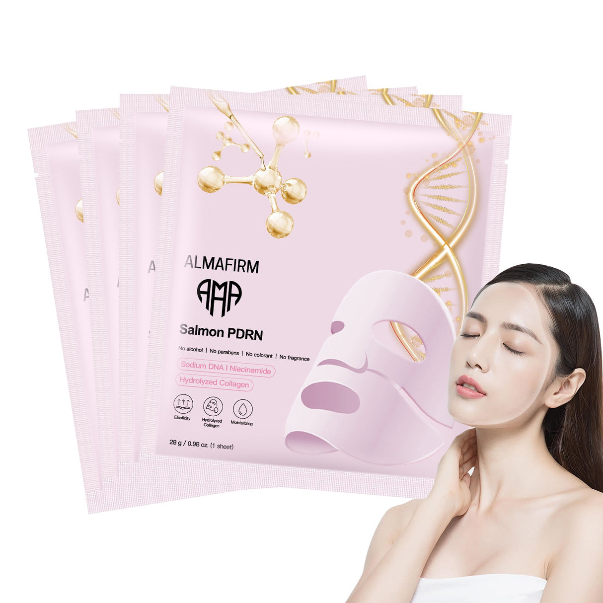 Корейска маска за лице с ДНК от сьомга, пептиди, колаген, пантенол и ниацинамид - 4 броя в кутия - Feel You