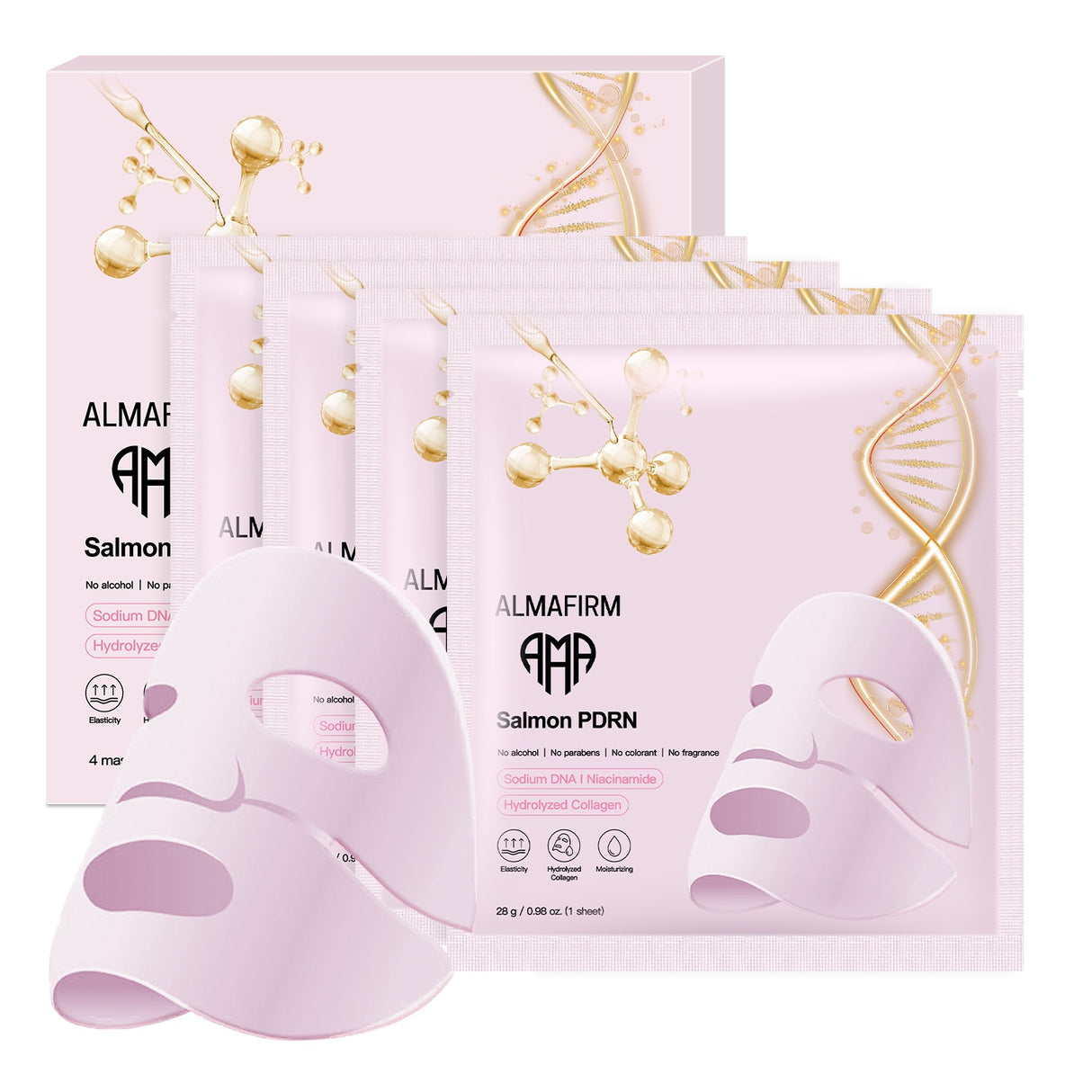 Корейска маска за лице с ДНК от сьомга, пептиди, колаген, пантенол и ниацинамид - 4 броя в кутия - Feel You