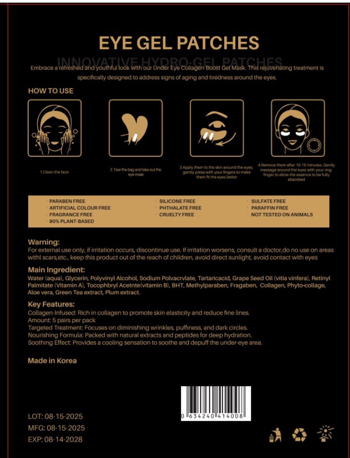 Пачове за очи с колаген и златна есенция - /5 бр. в кутия/ - Feel You