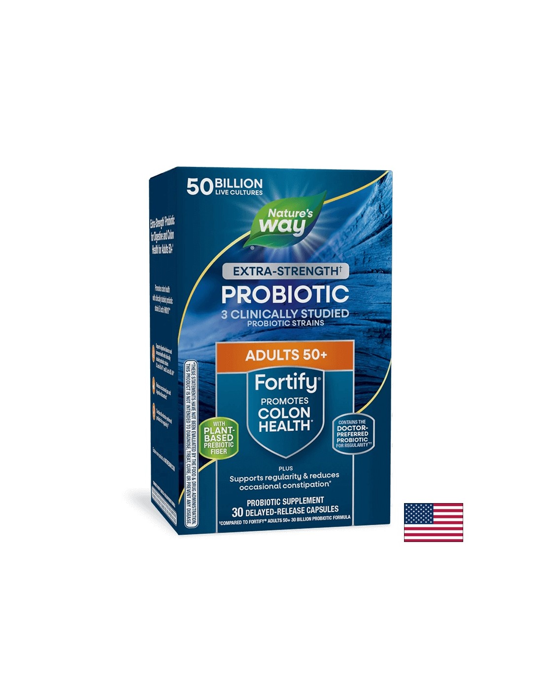 Пробиотик + пребиотици 50+ високо дозирани - Fortify Age 50+ Probiotic Extra Strength, 50 млрд. активни пробиотици, 30 капсули - Feel You