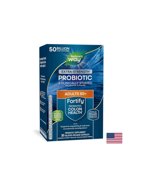 Пробиотик + пребиотици 50+ високо дозирани - Fortify Age 50+ Probiotic Extra Strength, 50 млрд. активни пробиотици, 30 капсули - Feel You