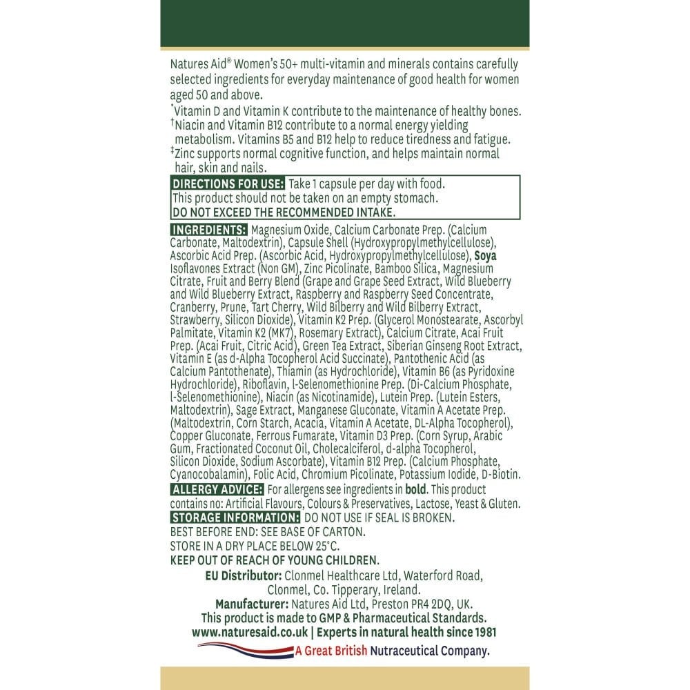 Комплекс за жени 50+ (Womens 50+ Multi-Vitamins & Minerals) 30 капсули NaturesAid - Feel You