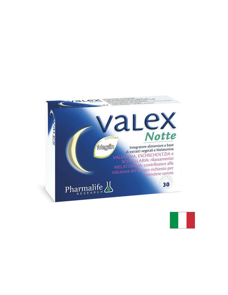 Валериана 500 mg + Мелатонин 1 mg + Калифорнийски мак – По-бързо заспиване и спокоен сън, Valex Notte, 30 таблетки - Feel You