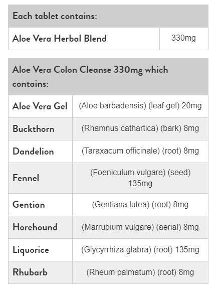 Aloe Vera Colon Cleanse 330 mg - 120 Tablets