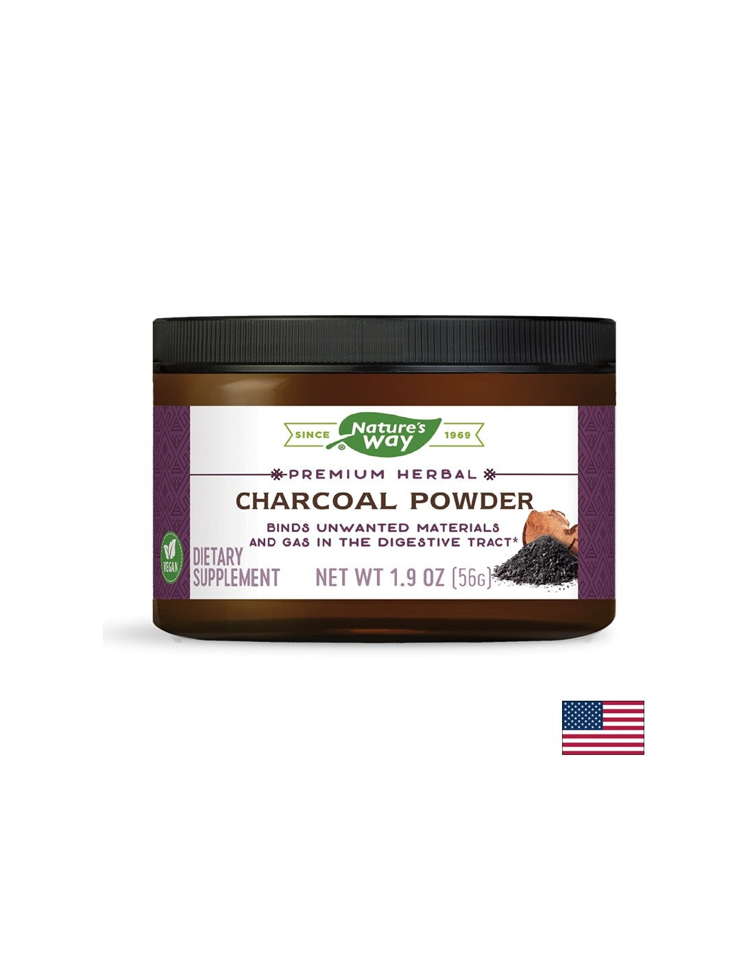 Детоксикация на стомашно-чревния тракт - Активен въглен от кокосов орех, 56 g пудра Nature’s Way - Feel You