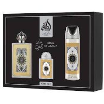 Lattafa Perfumes - King Of Arabia Dárková sada EDP 100 ml, deospray 200 ml a EDP 20 ml - 100ml