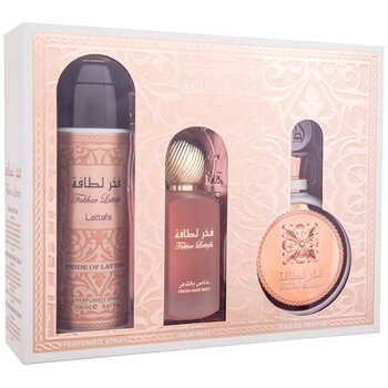 Lattafa Perfumes - Fakhar Rose Dárková sada EDP 100 ml, deospray 200 ml a vlasová mlha 50 ml - 100ml