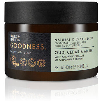Baylis & Harding - Natural Oils Salt Scrub ( Oud, Cedrové dřevo & Ambra ) - Tělový peeling - 450.0g