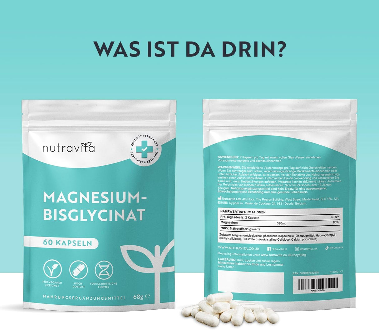 Магнезий Бисглицинат 60 капсули 320 mg Веган Nutravita - Feel You