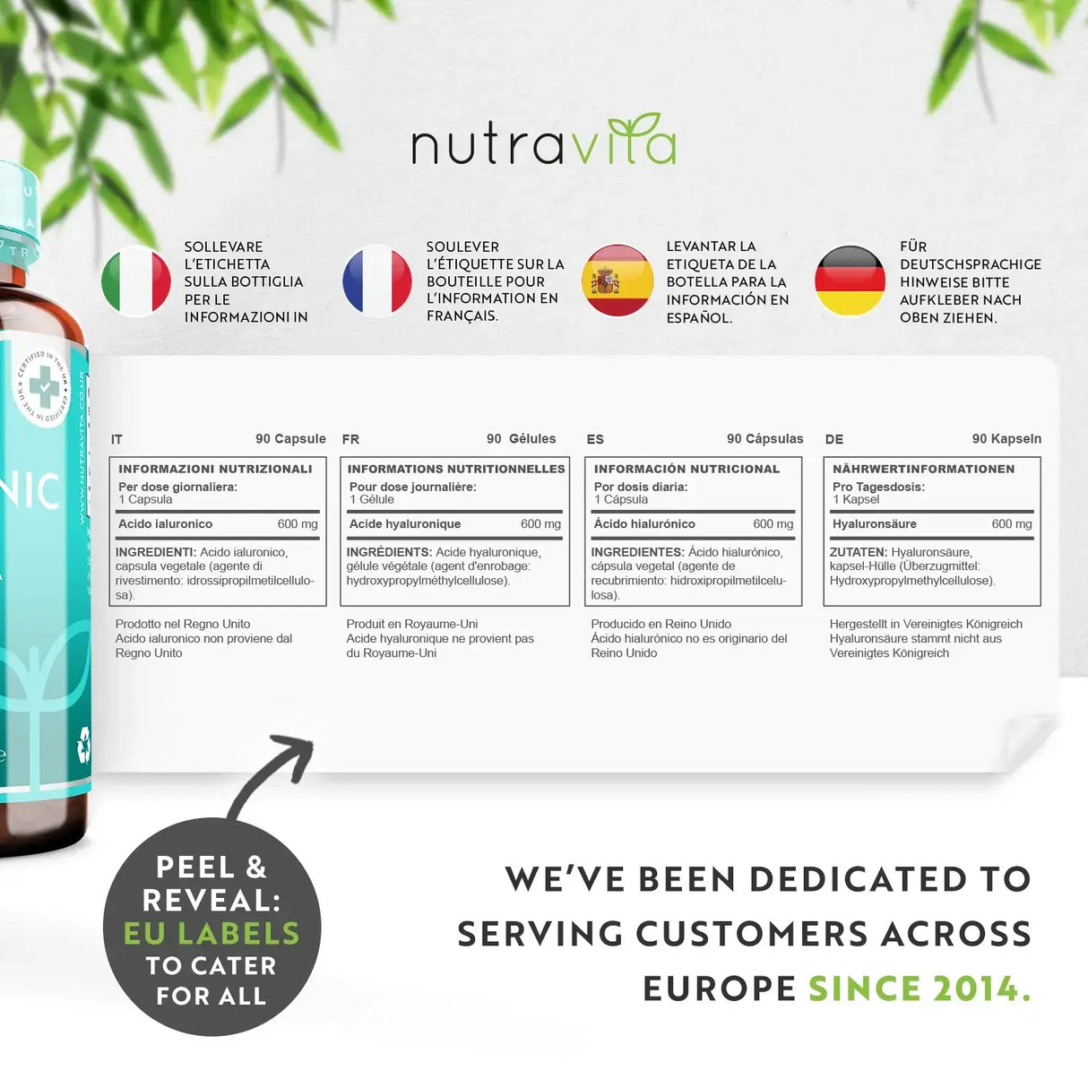 Хиалуронова киселина 600 мг / Hyaluronic Acid 600mg /90 капсули, 90 дни/ Nutravita