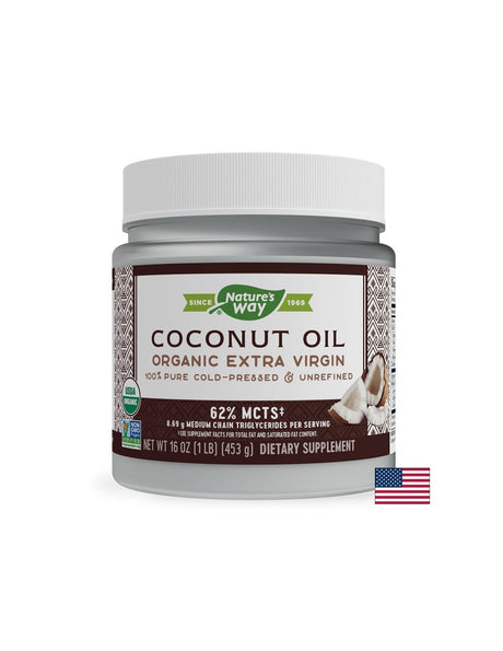 Кокосово масло, 62% MCT мастни киселини - Coconut Oil Organic Extra Virgin, 474 ml, 32 дози Nature’s Way - Feel You