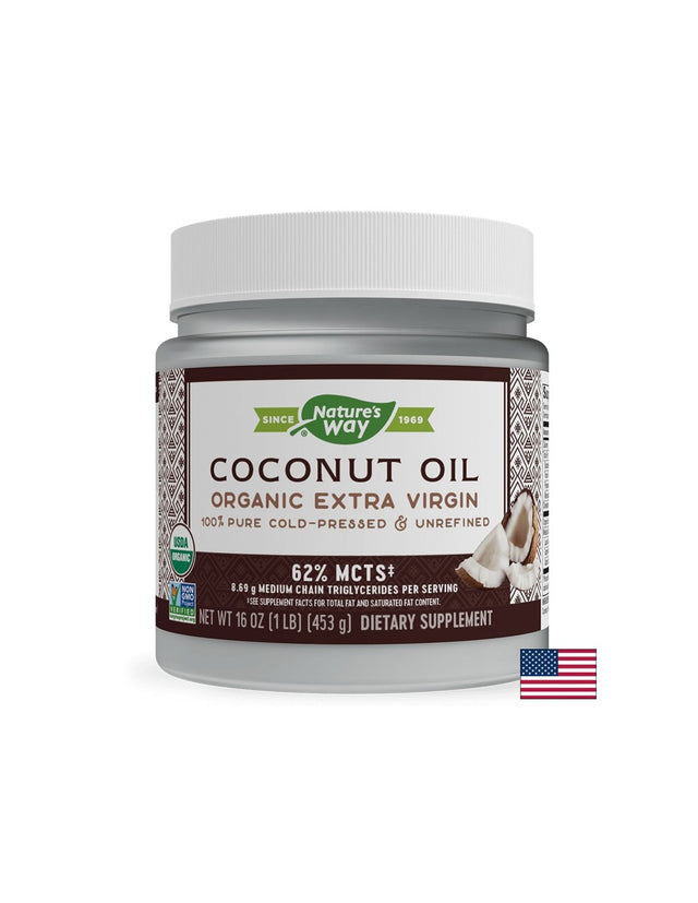 Кокосово масло, 62% MCT мастни киселини - Coconut Oil Organic Extra Virgin, 474 ml, 32 дози Nature’s Way - Feel You