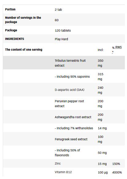 Play Hard Testosterone Booster / 120 Tabs - Feel You