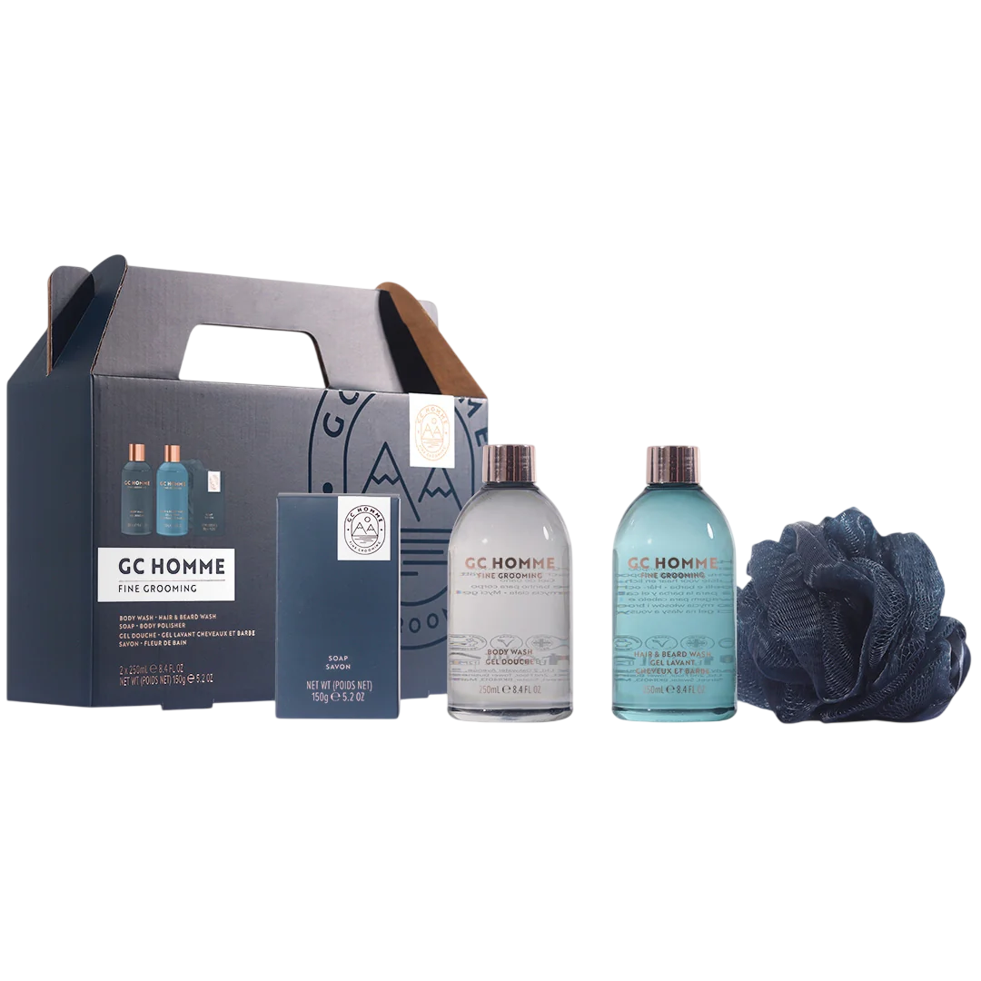 Set The Luxury Bathing Company: GC Homme, Relaxes & Relieves Tension, Body Wash, 250 ml + GC Homme, Citrus & Aromatic, Shower Gel & Shampoo 2-In-1, 250 ml + GC Homme, Cleansing & Moisturising, Scented Soap Bar , 150 g + GC Homme, Cleanse & Scrub, Body ...