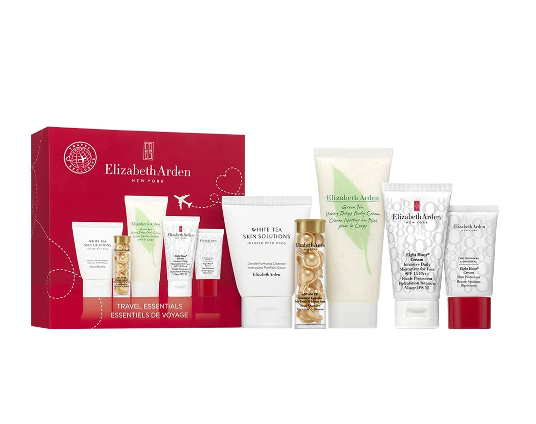 Set Elizabeth Arden: White Tea Skin Solutions, Purifying, Cleansing Cream, 50 ml + Advanced Ceramide, Nourishing & Restoring, Serum Capsules, For Face, 14 pcs + Green Tea - Honey Drops, Hydrating, Body Cream, 100 ml + Eight Hour, Intense Moisture, Day,...