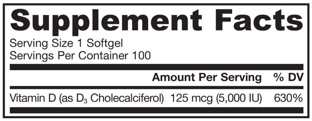 Vitamin D3 5000 IU / 100 Softgels