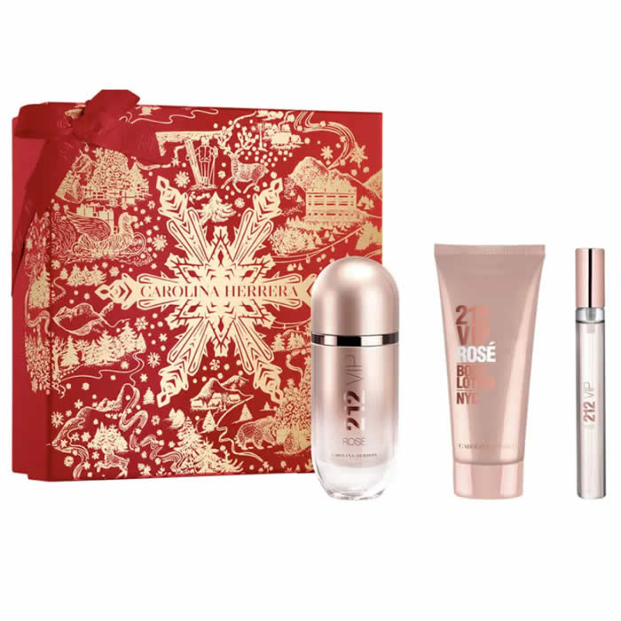 Carolina Herrera 212 Vip Rose Eau De Perfume Spray 80ml Set 3 Pieces - Feel You