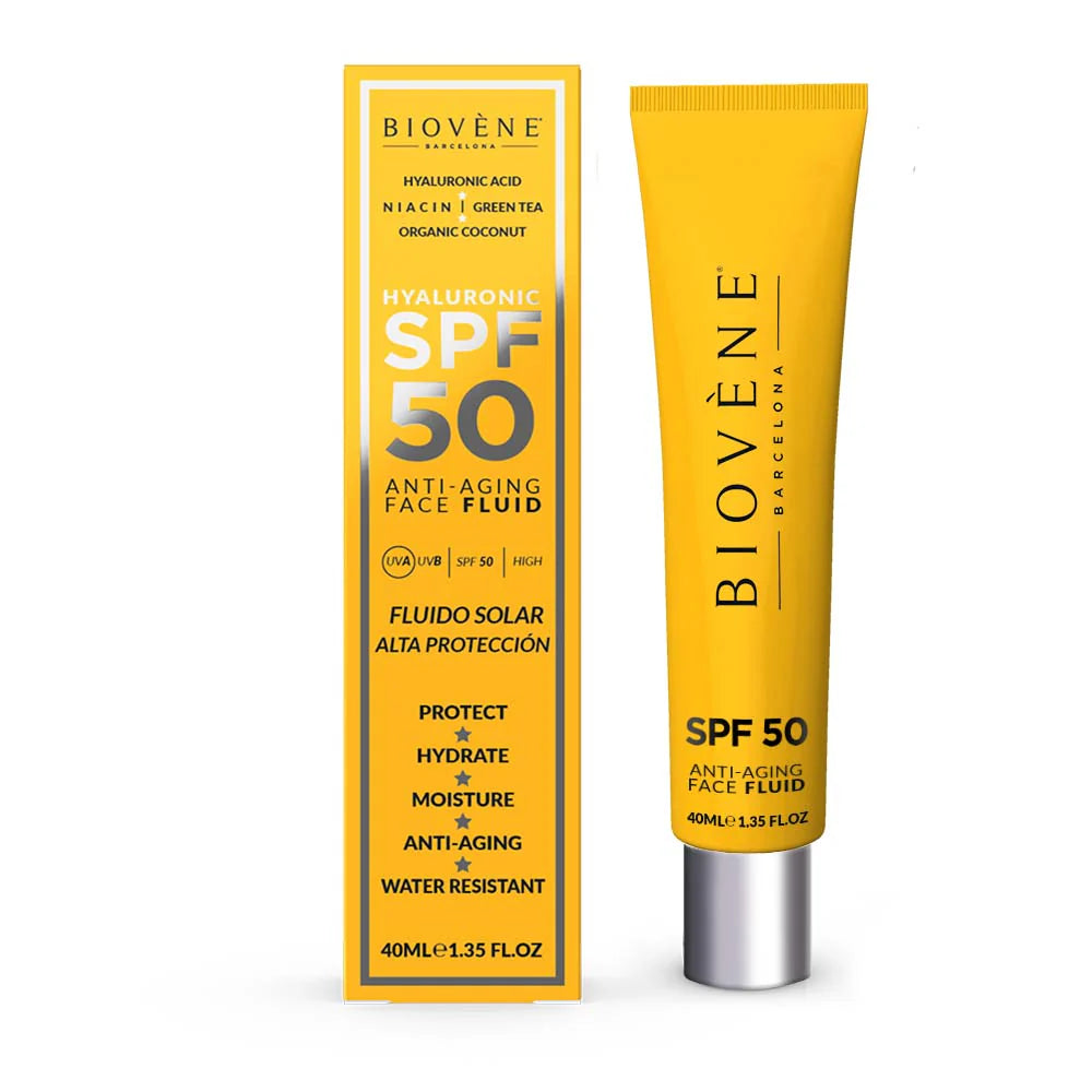 Хидратираща слънцезащита за лице SPF 50 с хиалуронова киселина против стареене - 40 мл