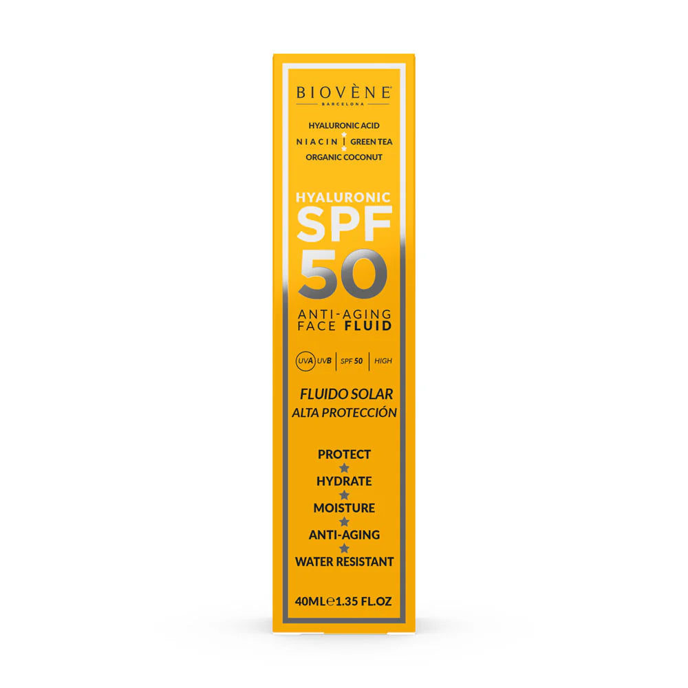 Хидратираща слънцезащита за лице SPF 50 с хиалуронова киселина против стареене - 40 мл