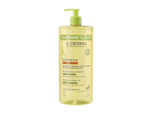 A-Derma, Exomega Control, Fragrance, Emollient, Shower Oil, Body, For Dry Skin, 1000 ml - Feel You