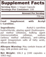 ACETYL L-CARNITINE 750 mg - 100 vegan capsules